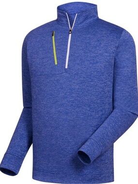 FootJoy Blue Heather Quarter-Zip Golf Pullover with Lime Zip Accent